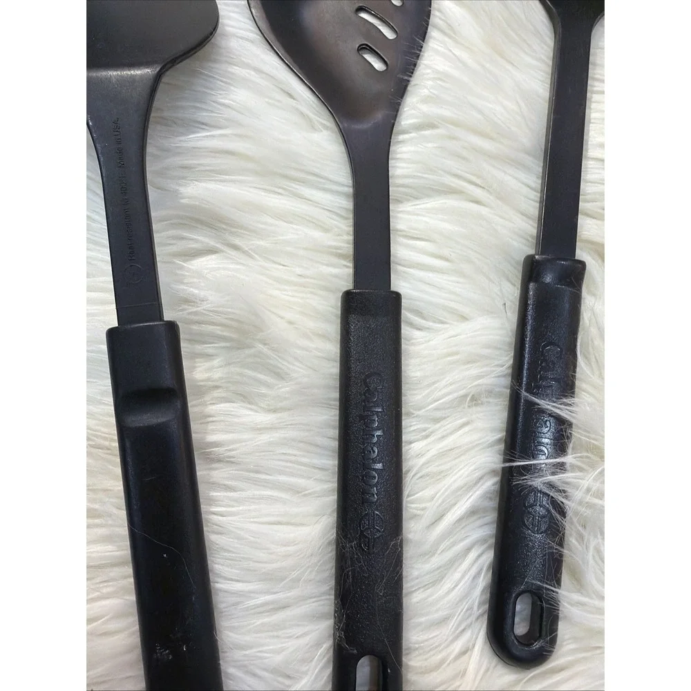 Calphalon Nylon Kitchen Utensil Set  Spoon Spatula Black Gray Lot 3 Heavy Duty 8